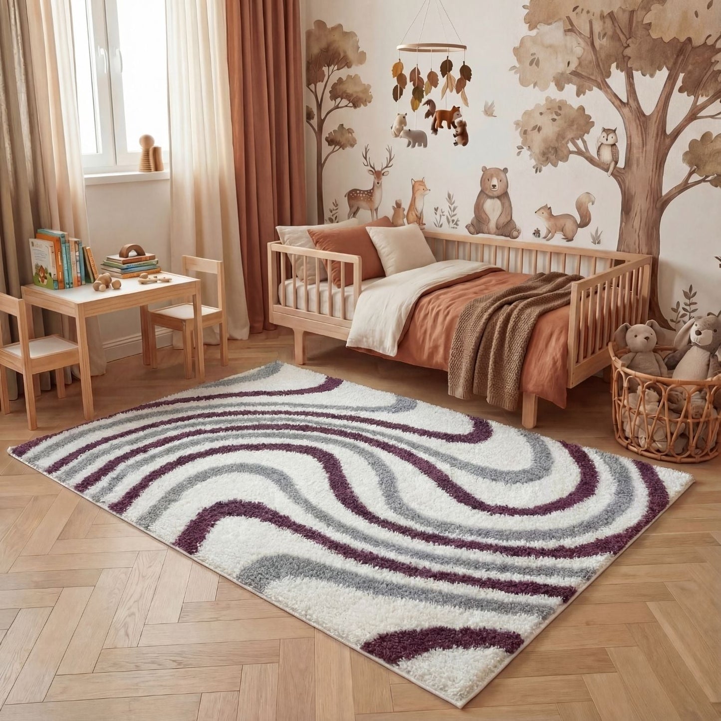 Moodi Shaggy Grey/Purple Smokeberry Rug