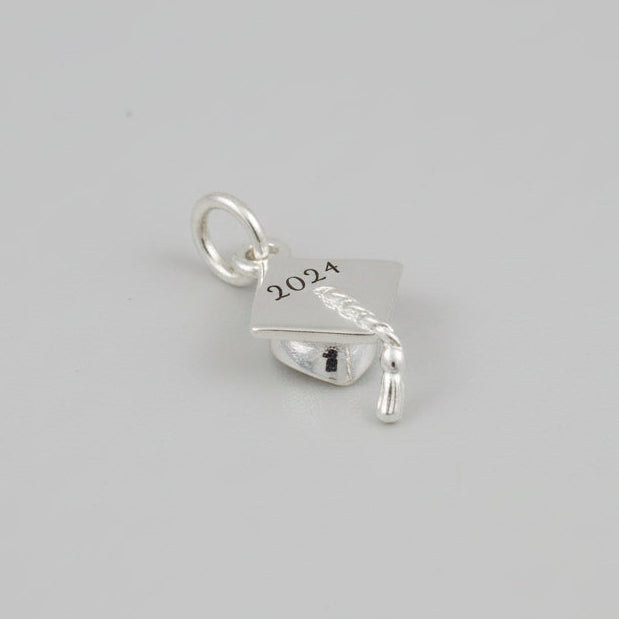 Mortar Board Graduation Cap Personalised Silver Charm