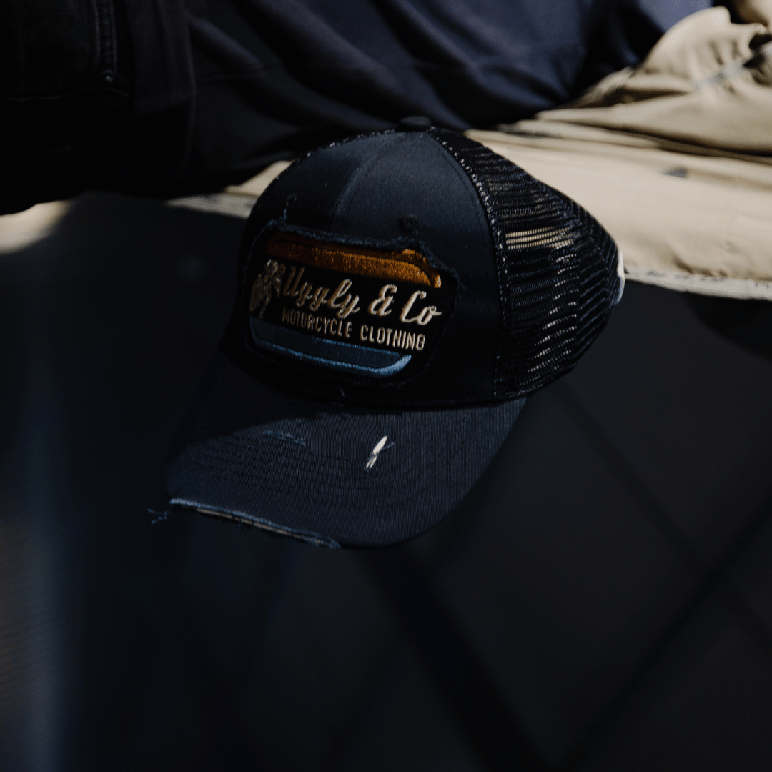 Black Flat Track Trucker Hat