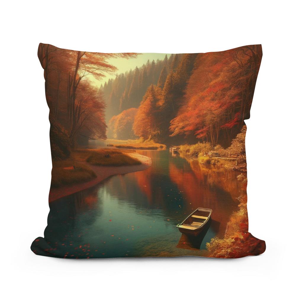 Autumn River Tranquility Cotton Cushion