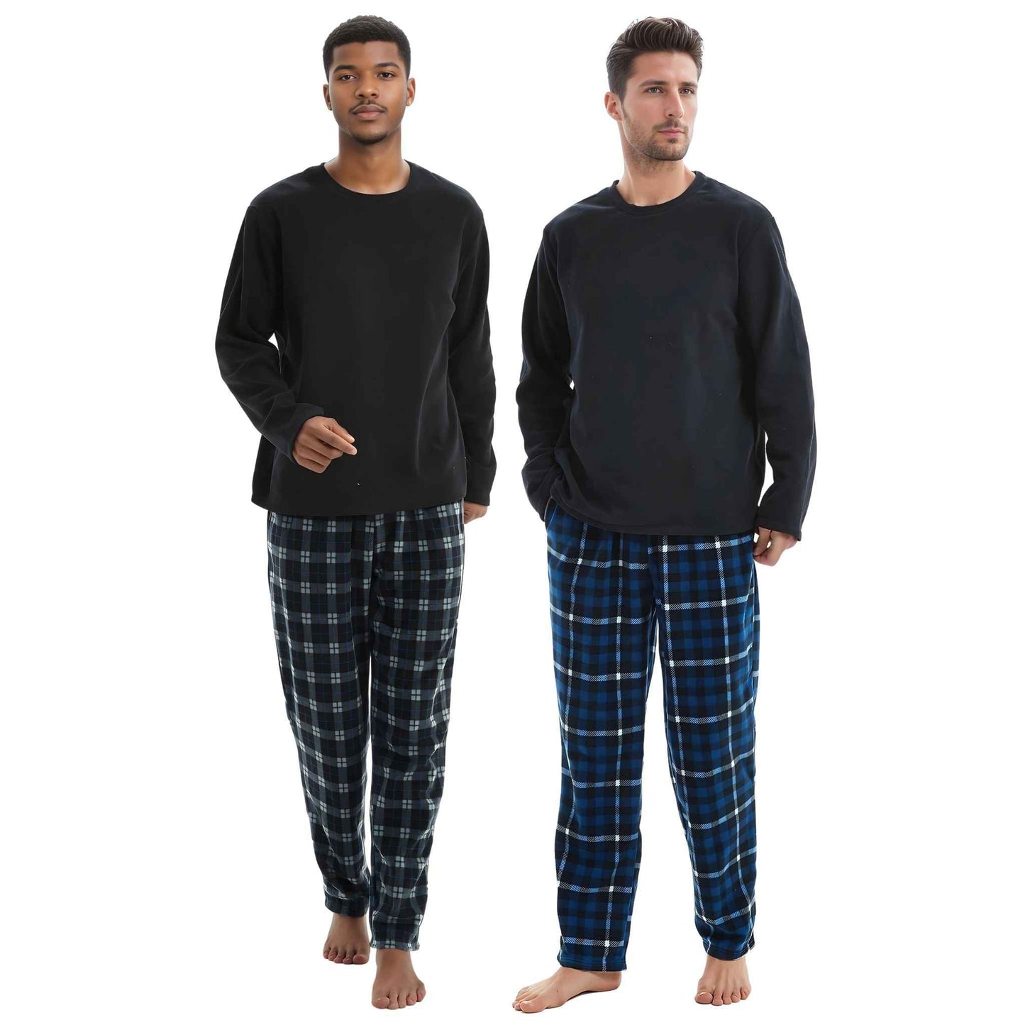 Luxury Navy Check Fleece Pajamas - Men's Warm Winter Pyjama Set