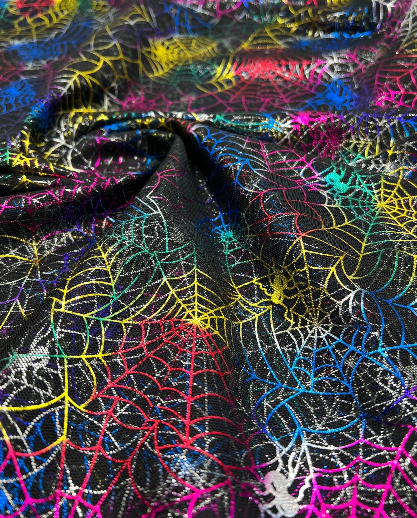 Multi Cobweb Halloween Print Mesh Fabric Stretch