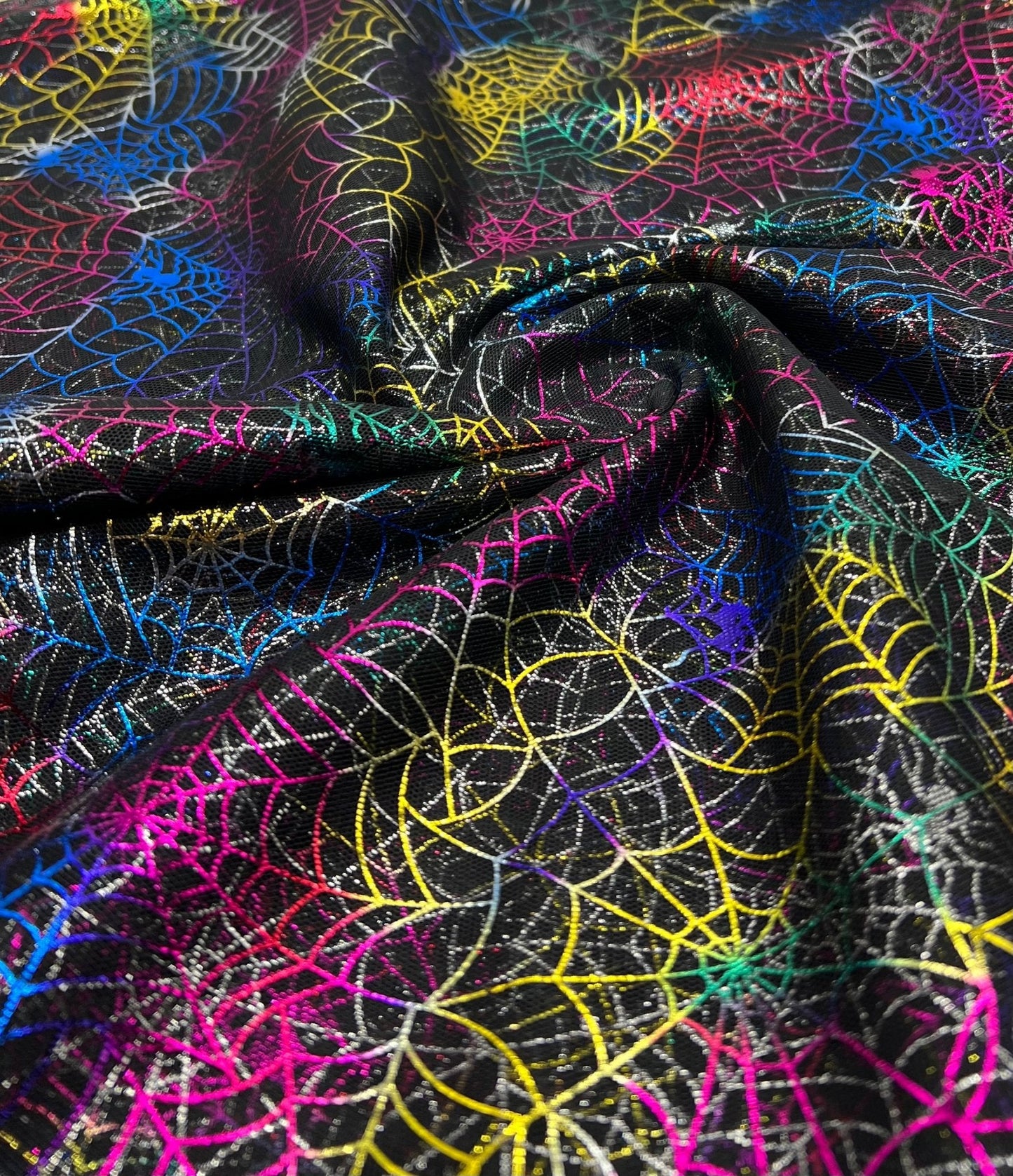 Multi Cobweb Halloween Print Mesh Fabric Stretch