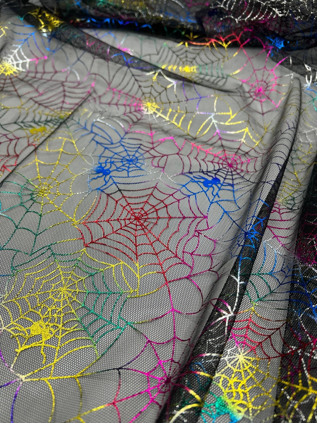 Multi Cobweb Halloween Print Mesh Fabric Stretch