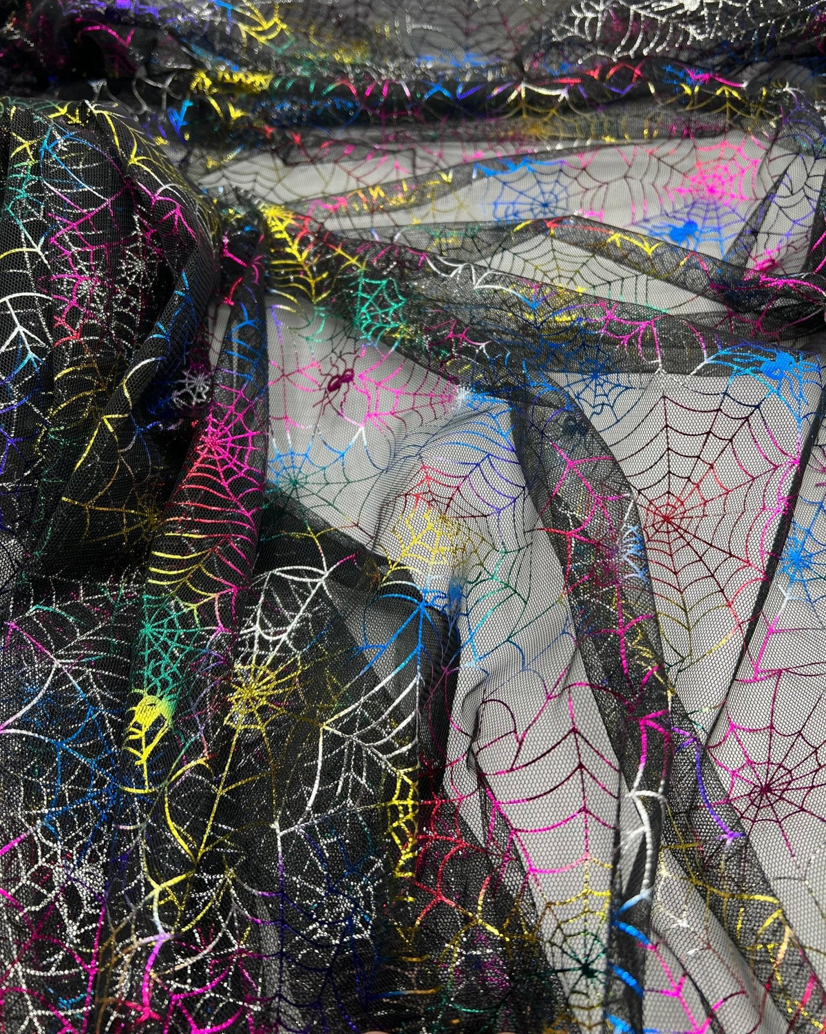 Multi Cobweb Halloween Print Mesh Fabric Stretch