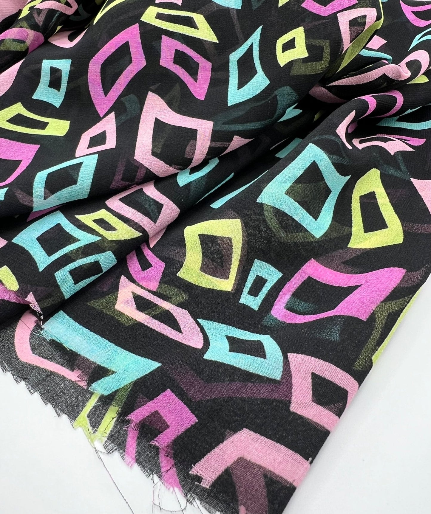 Multi Colour Shape Print Chiffon Sheer Dress Fabric