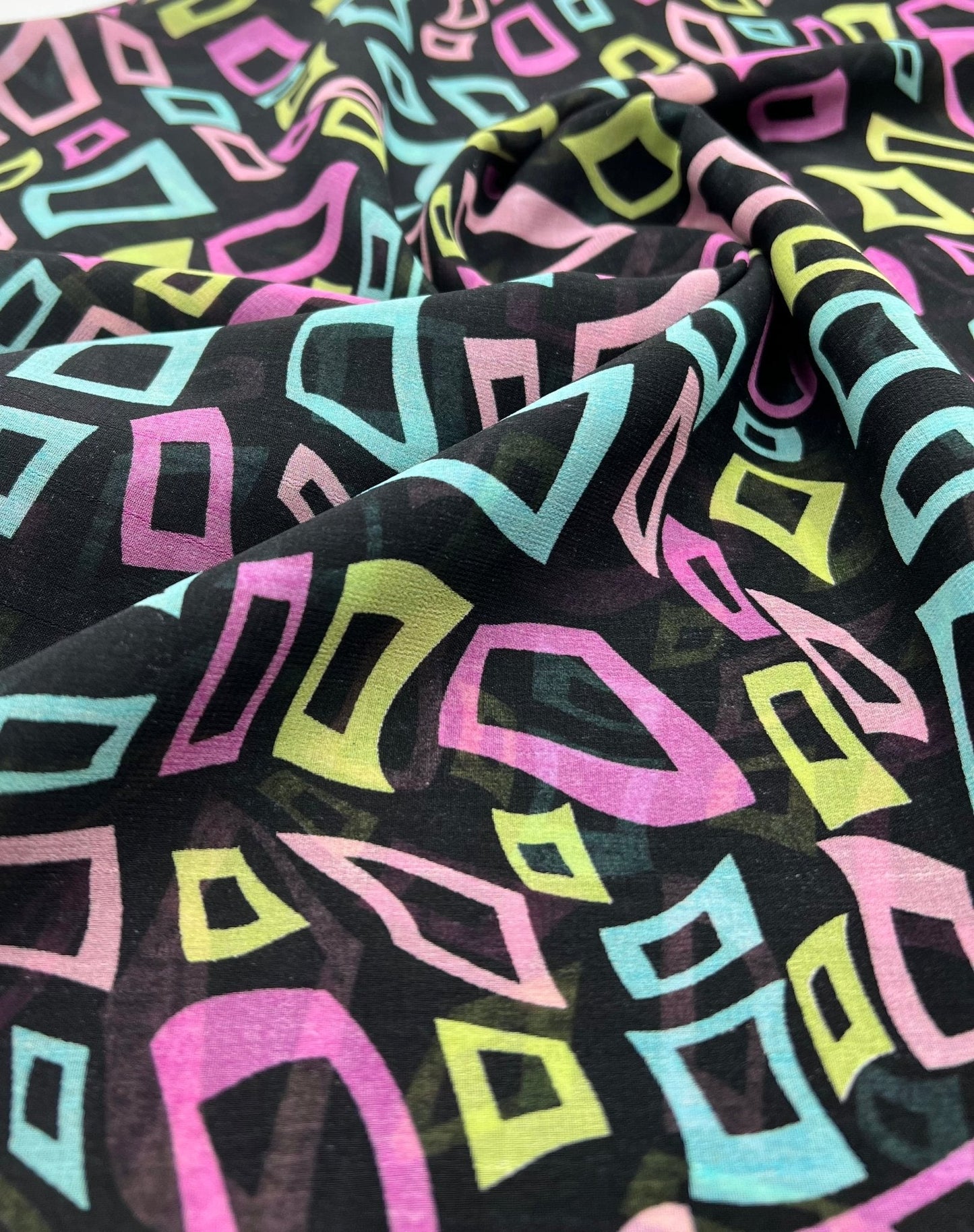 Multi Colour Shape Print Chiffon Sheer Dress Fabric