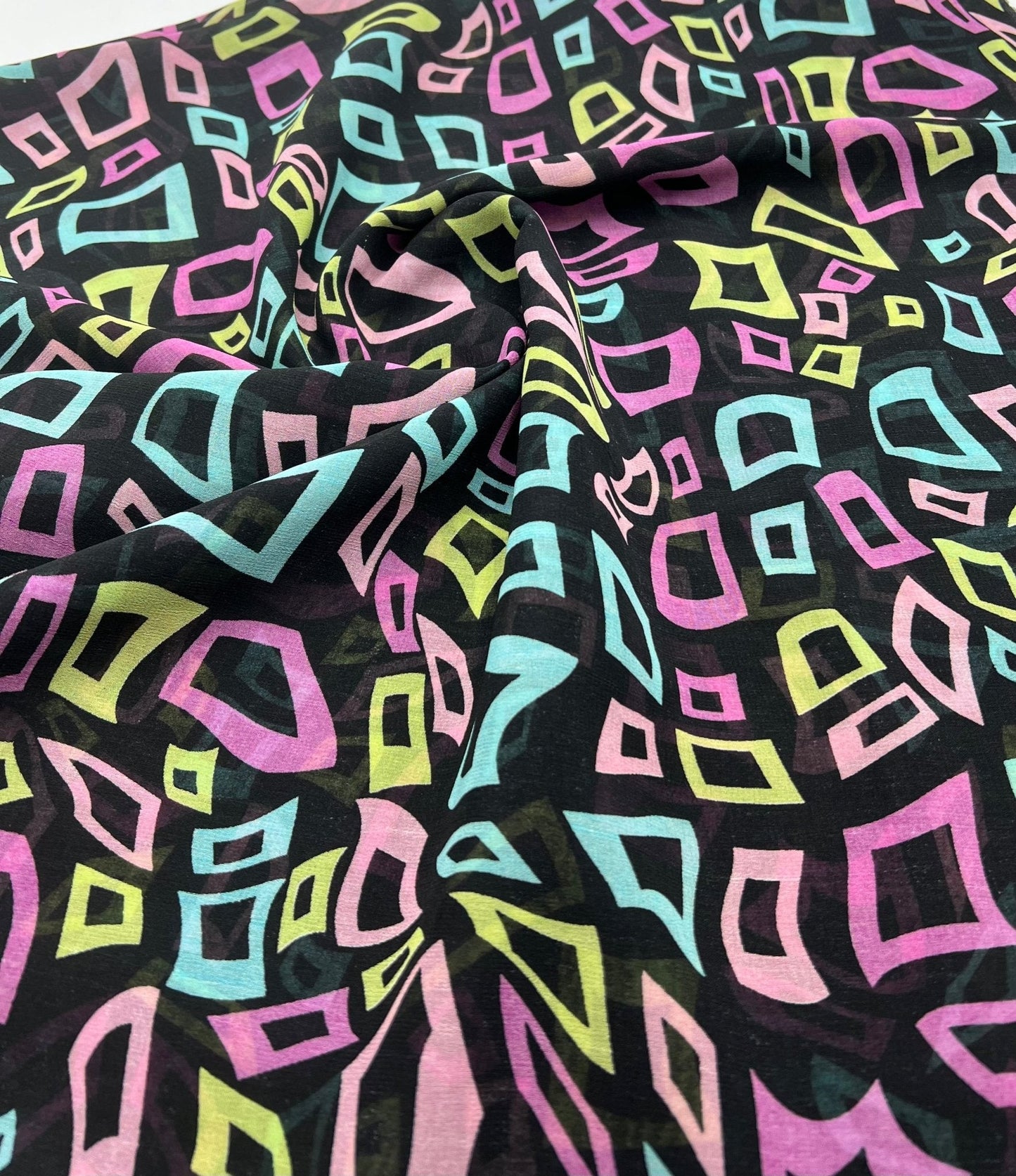 Multi Colour Shape Print Chiffon Sheer Dress Fabric