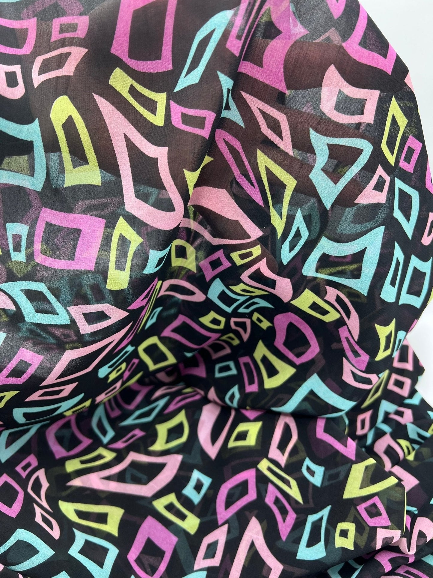 Multi Colour Shape Print Chiffon Sheer Dress Fabric