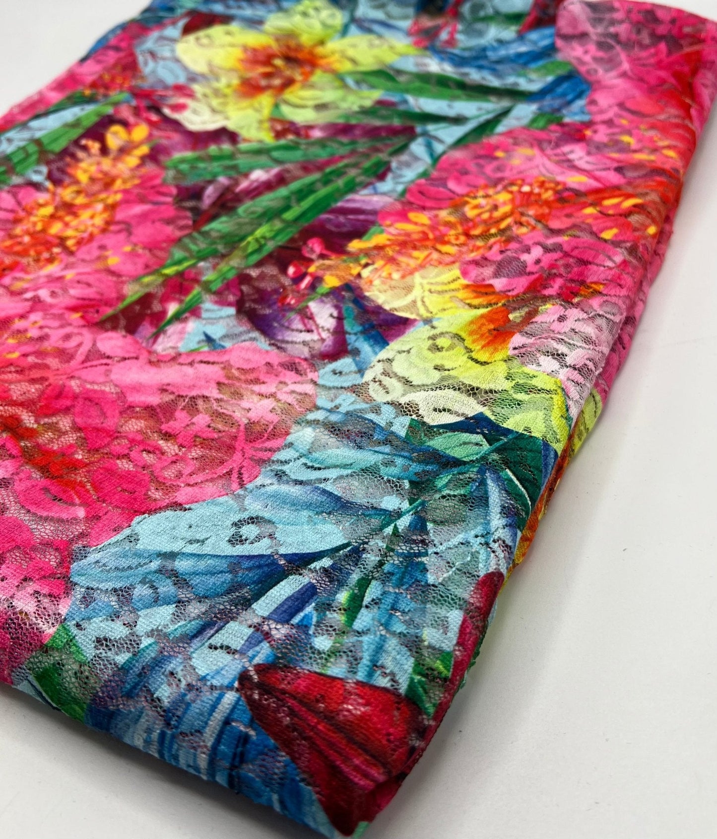 Multi Colour Vibrant Floral Lace Fabric Stretch