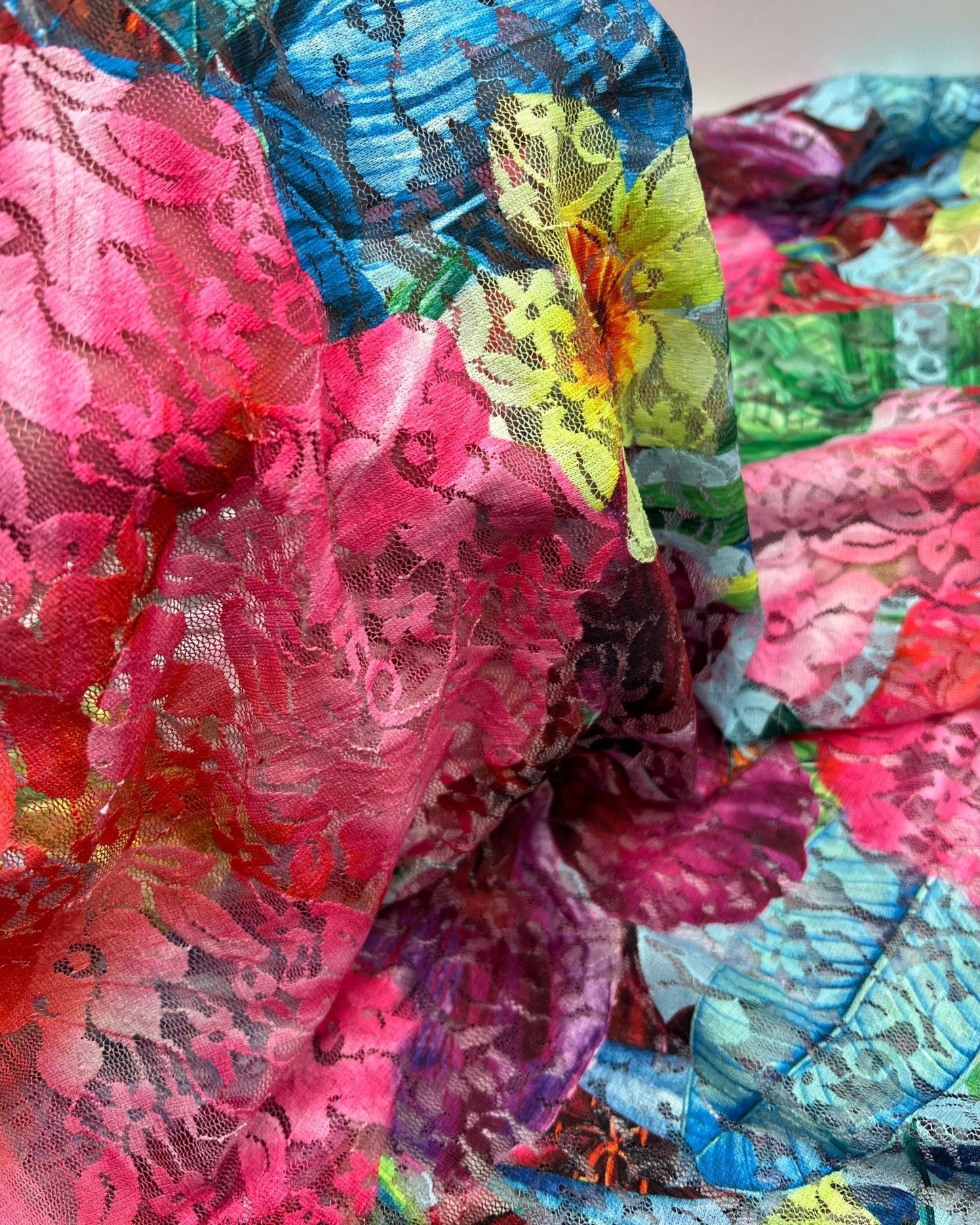 Multi Colour Vibrant Floral Lace Fabric Stretch