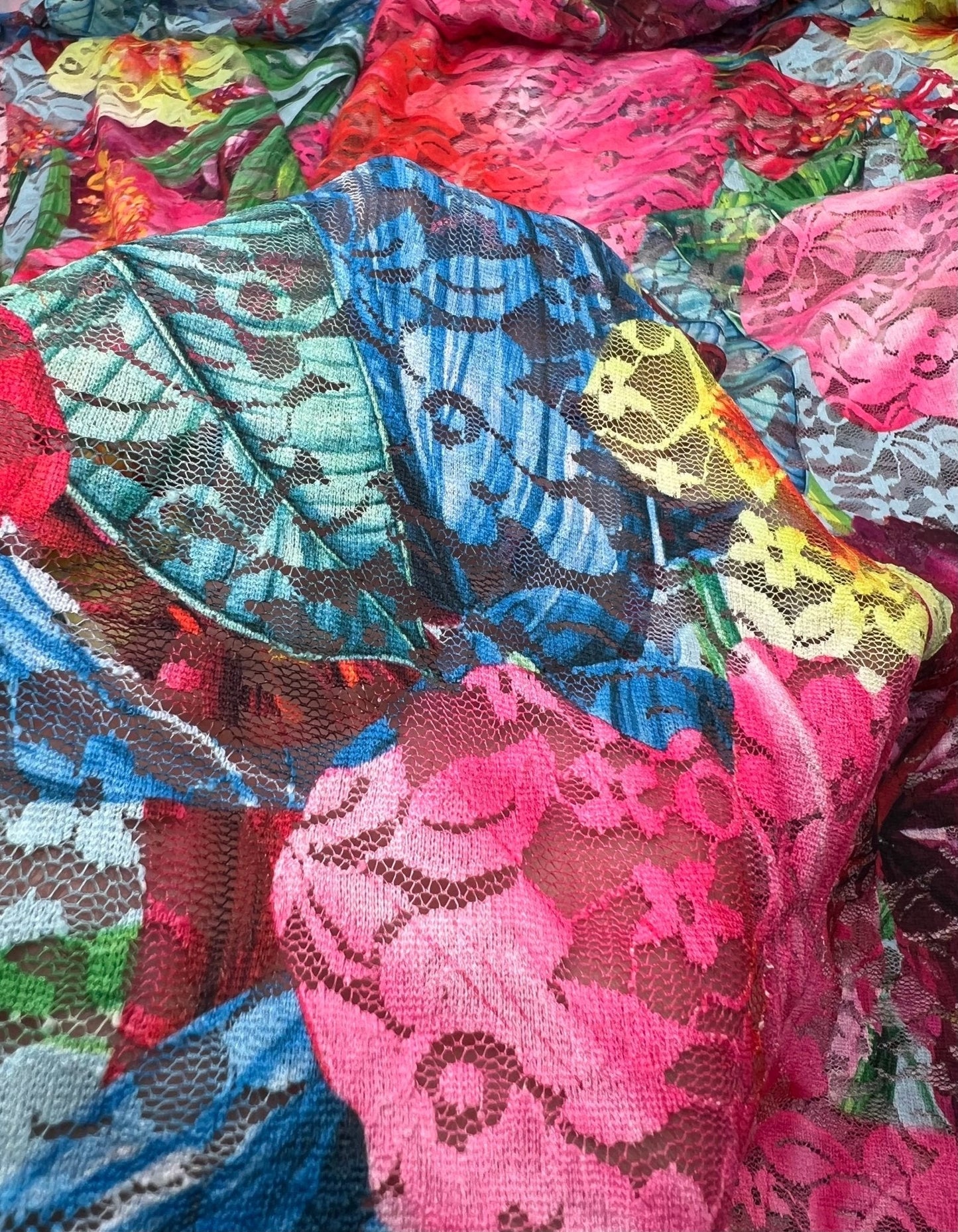 Multi Colour Vibrant Floral Lace Fabric Stretch