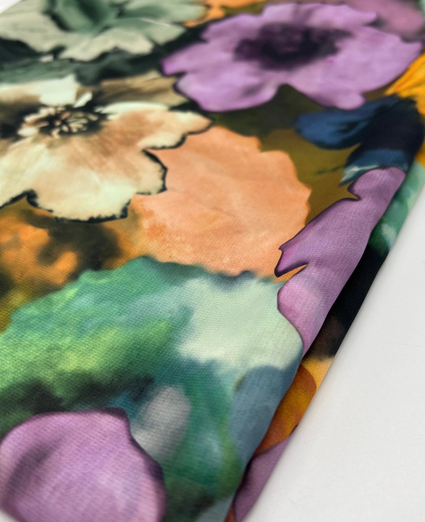 Multi Coloured Large Floral Printed Chiffon Dress Fabric