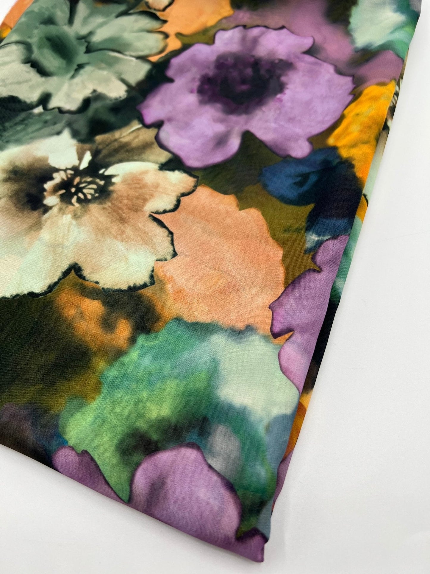 Multi Coloured Large Floral Printed Chiffon Dress Fabric