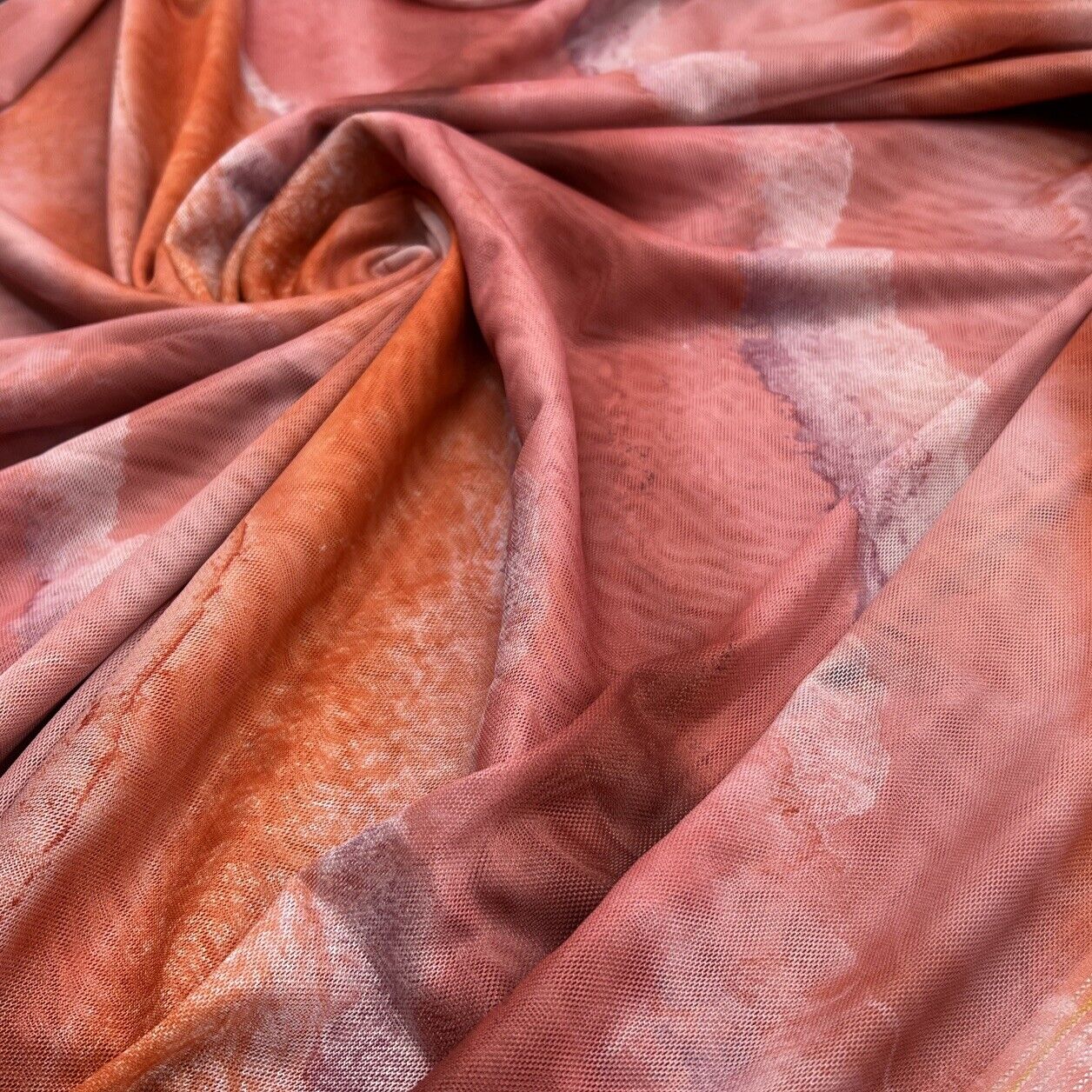 Multi Coloured Rose Orange Mesh Fabric Stretch