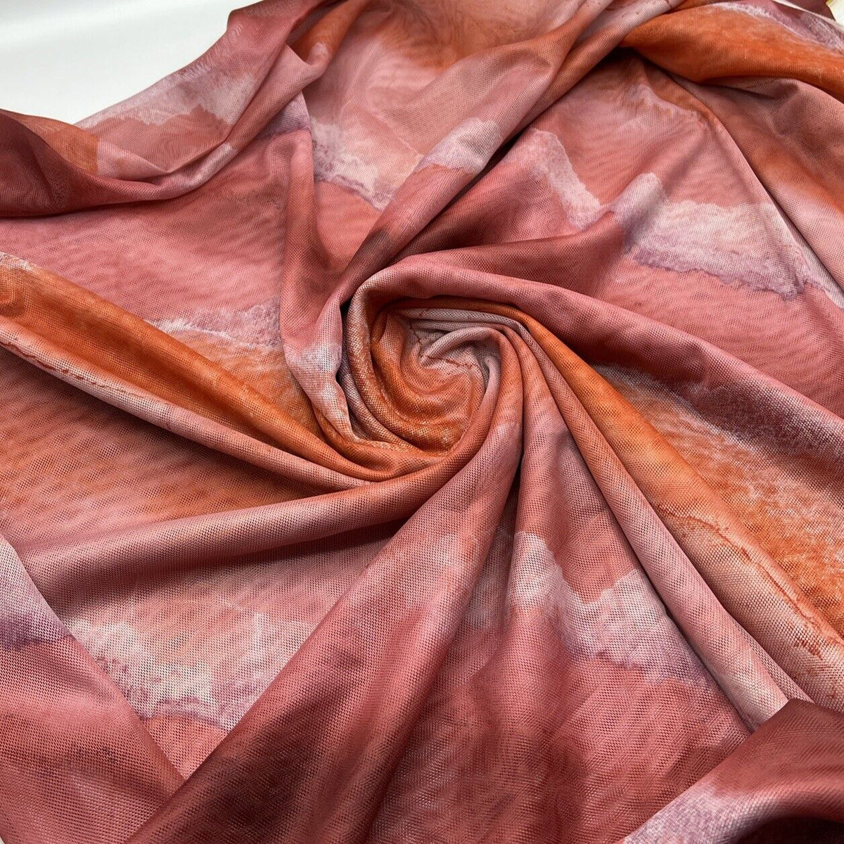 Multi Coloured Rose Orange Mesh Fabric Stretch