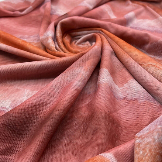 Multi Coloured Rose Orange Mesh Fabric Stretch
