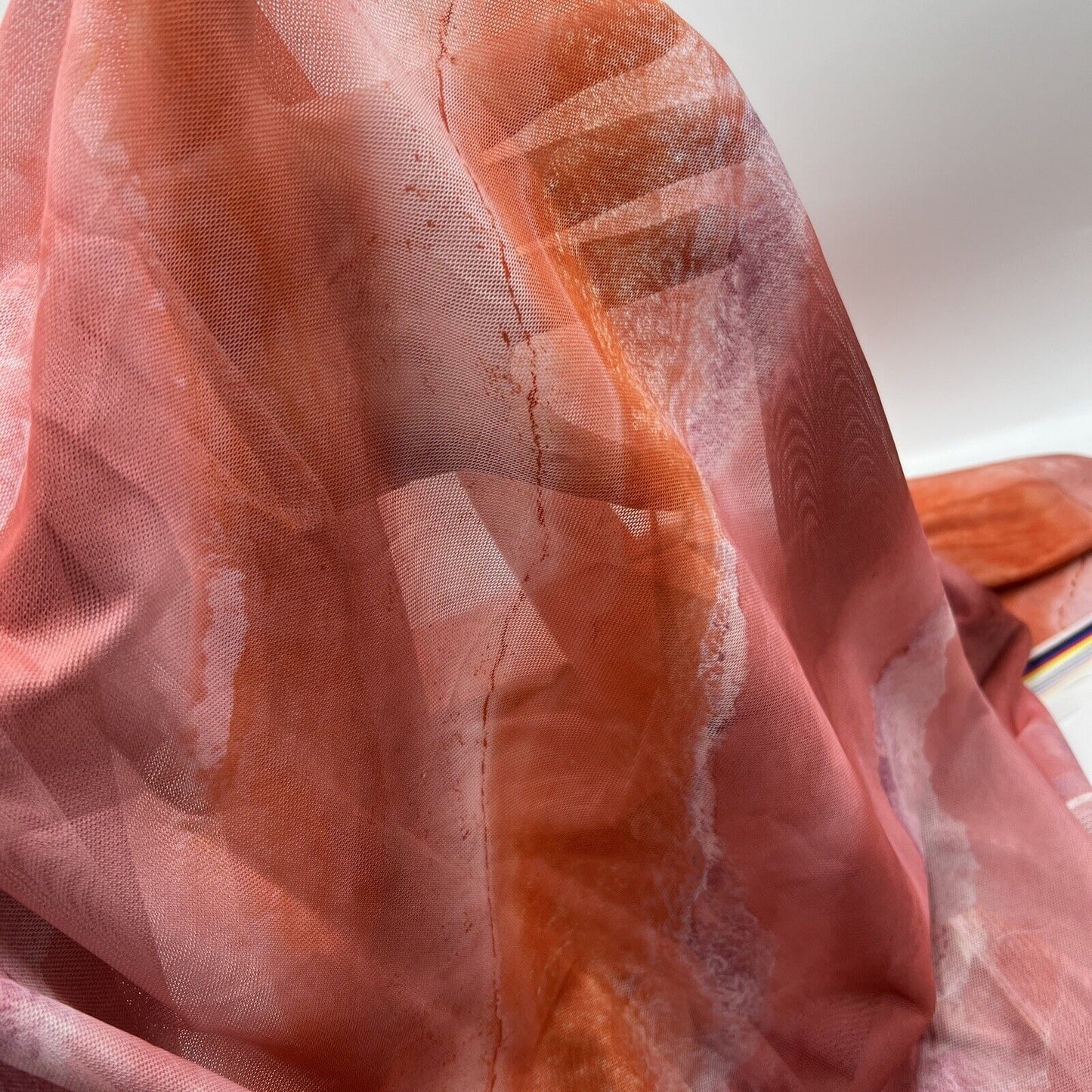 Multi Coloured Rose Orange Mesh Fabric Stretch