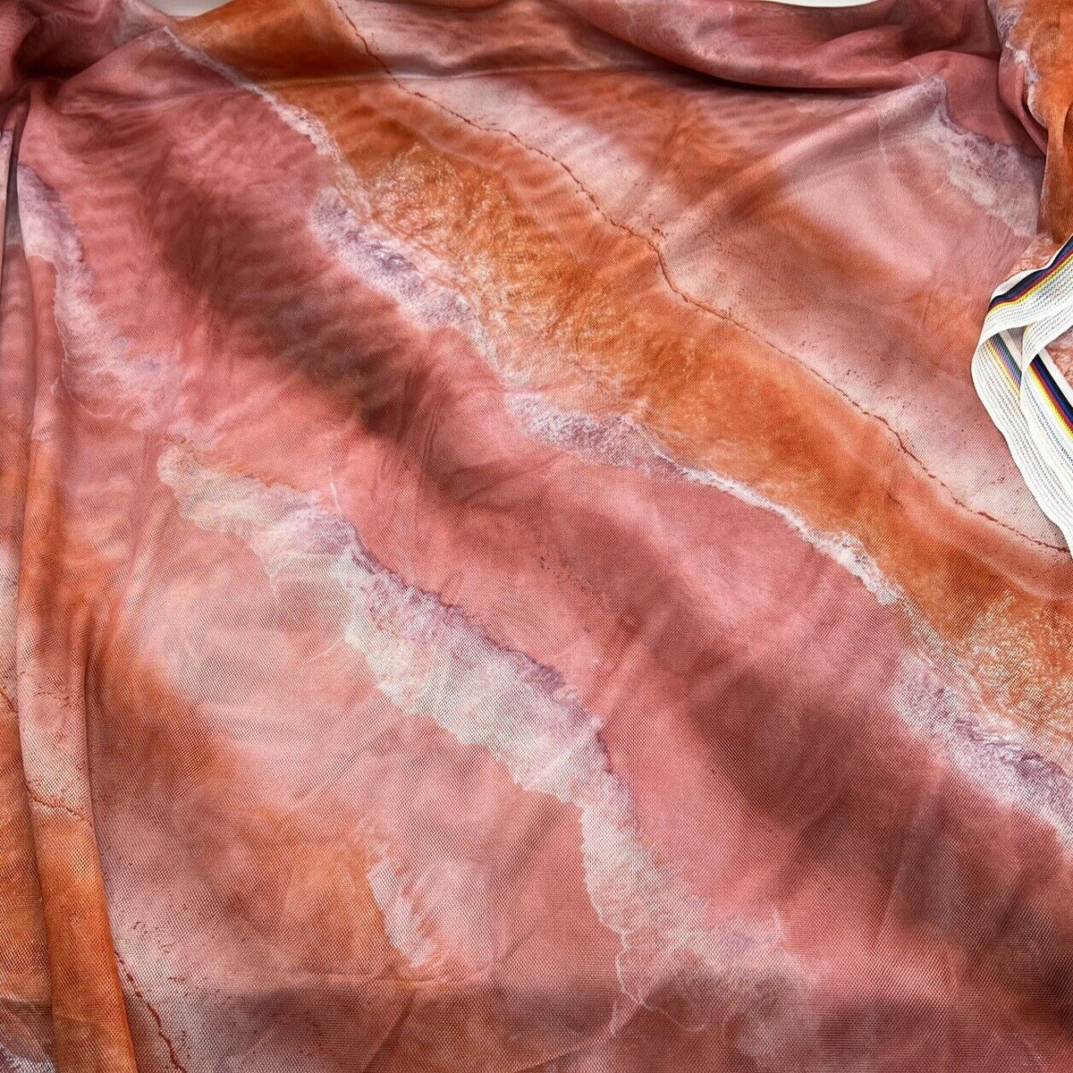 Multi Coloured Rose Orange Mesh Fabric Stretch