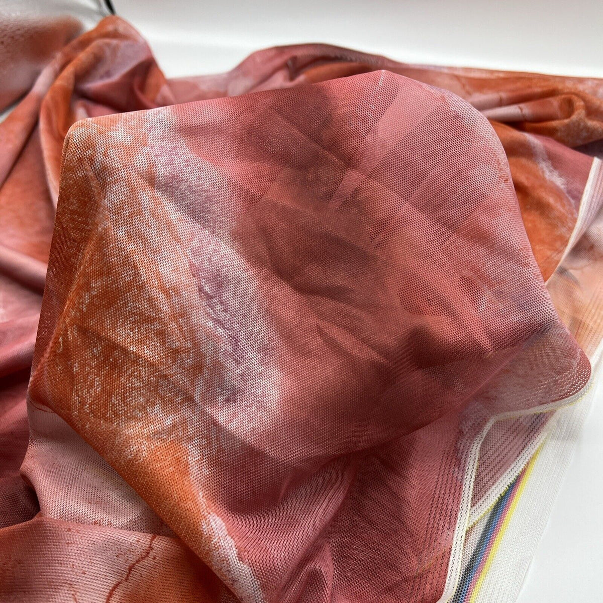 Multi Coloured Rose Orange Mesh Fabric Stretch