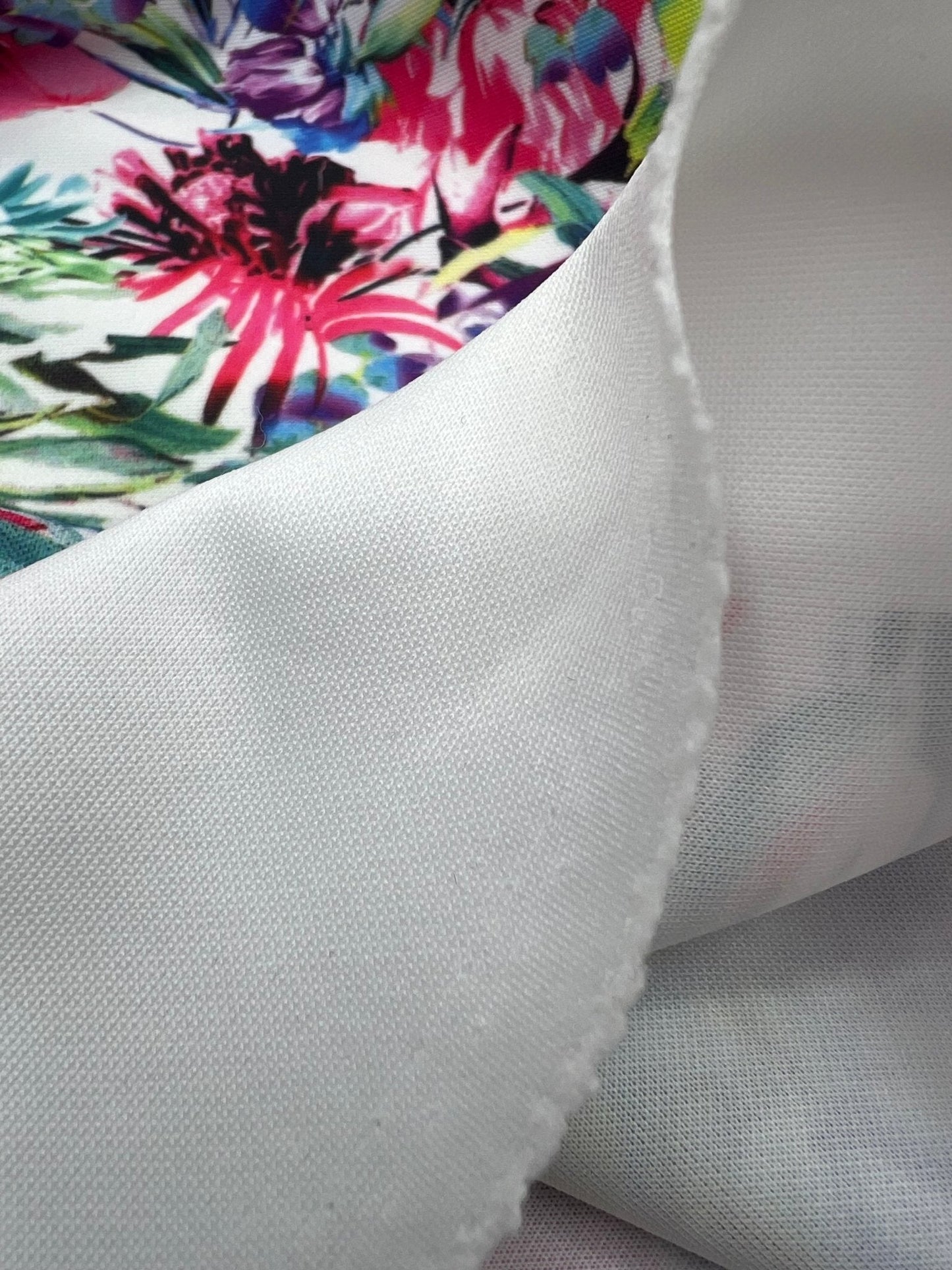Multi Floral Printed Plain Scuba 4 Way Stretch Jersey Fabric
