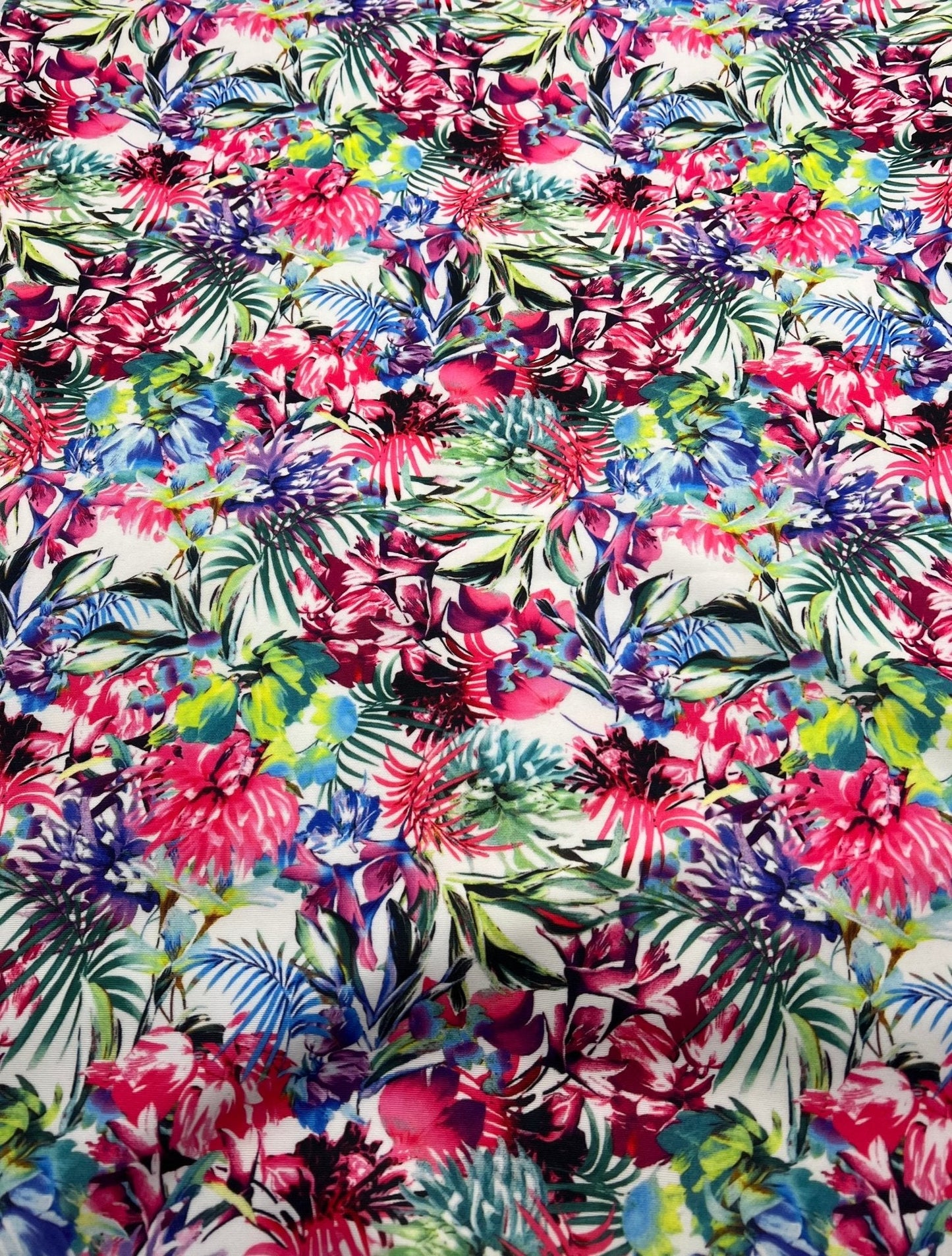 Multi Floral Printed Plain Scuba 4 Way Stretch Jersey Fabric