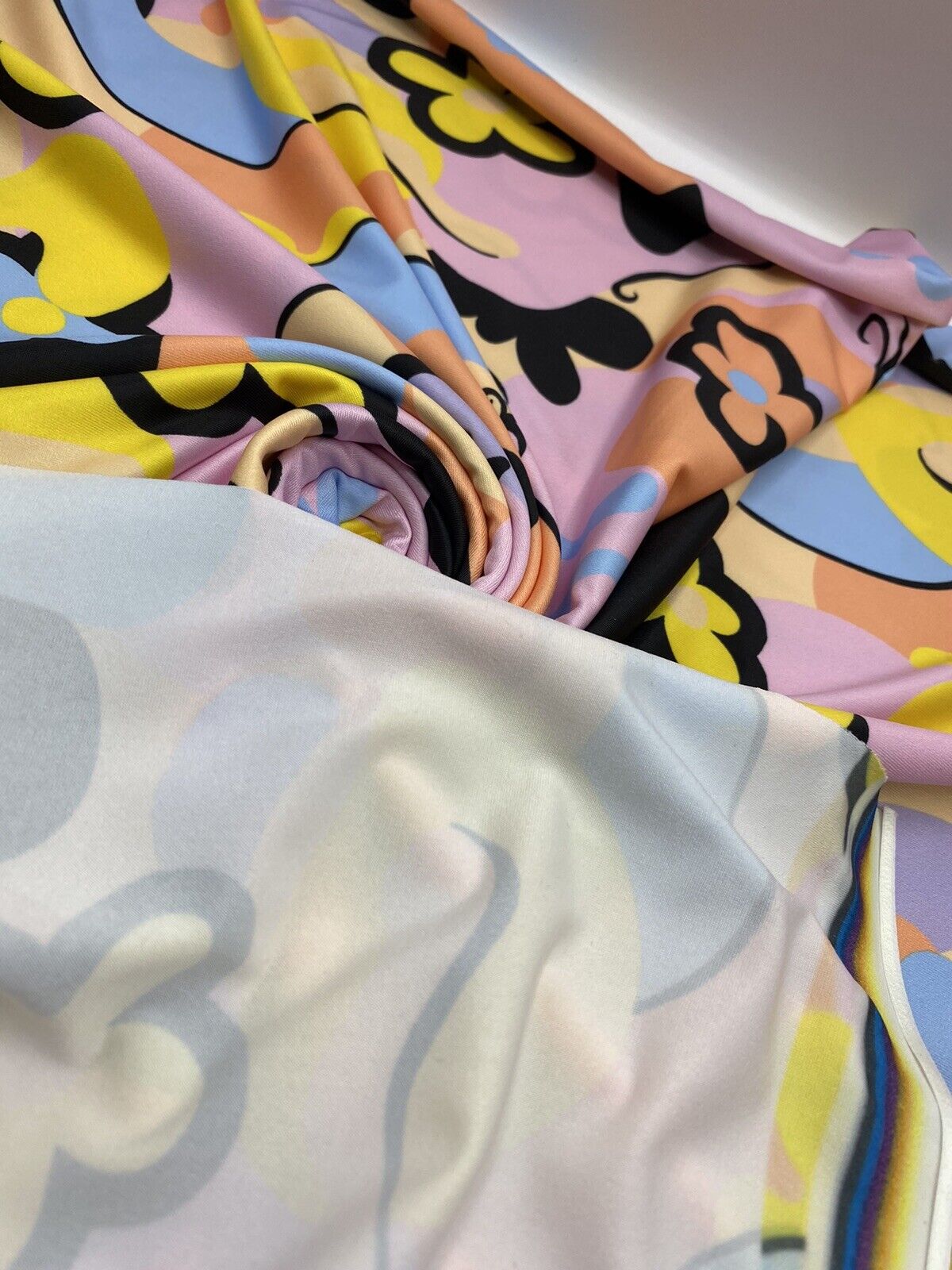 Multi Pastel Funky Retro Print Soft Touch Stretch Fabric