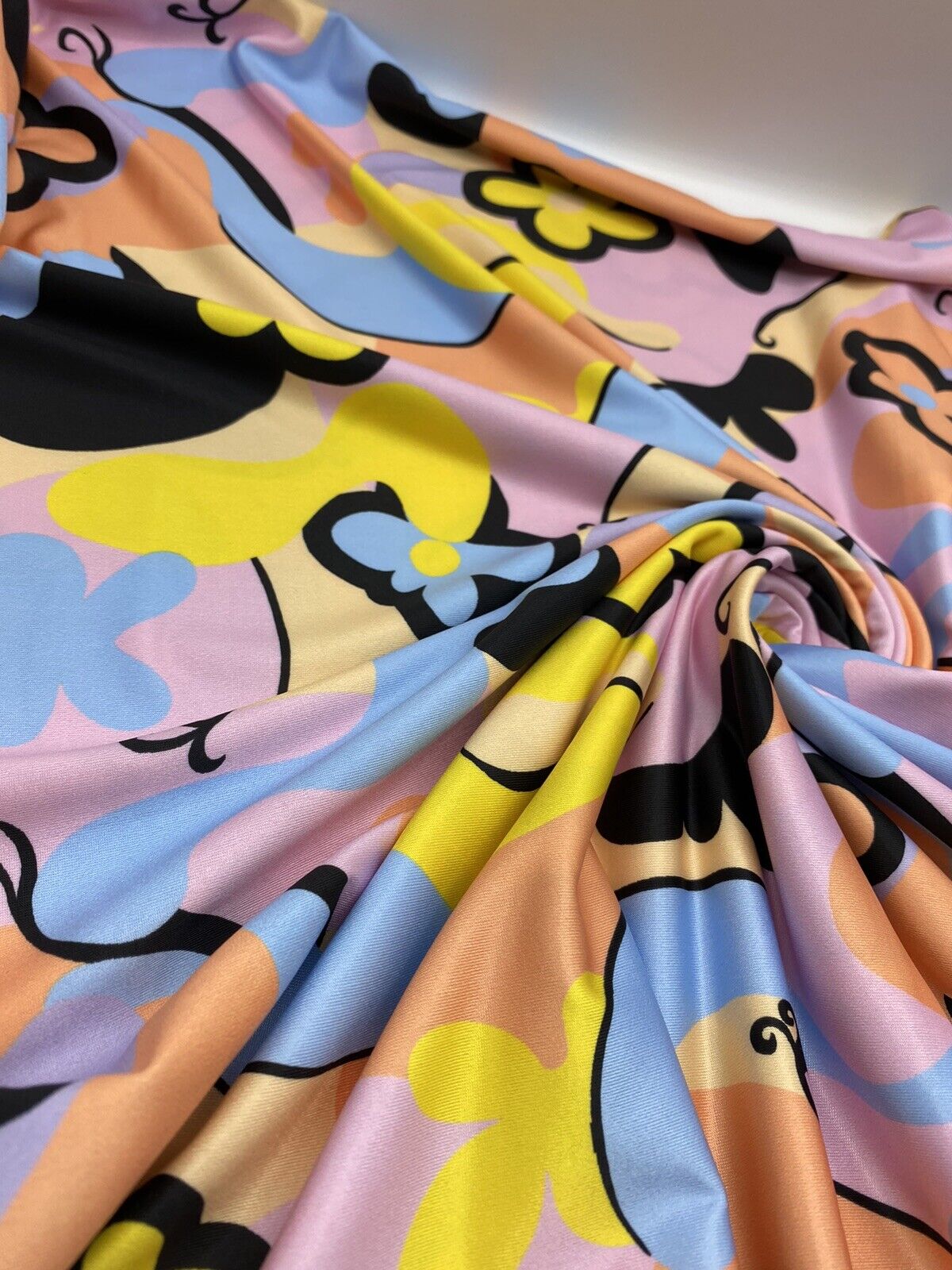 Multi Pastel Funky Retro Print Soft Touch Stretch Fabric