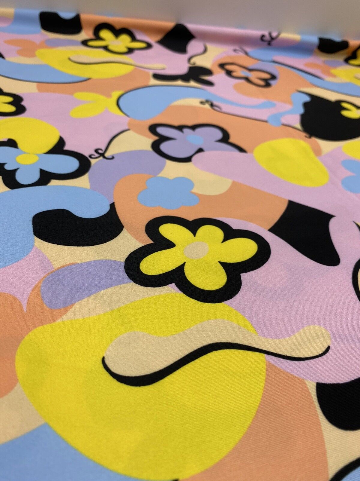 Multi Pastel Funky Retro Print Soft Touch Stretch Fabric