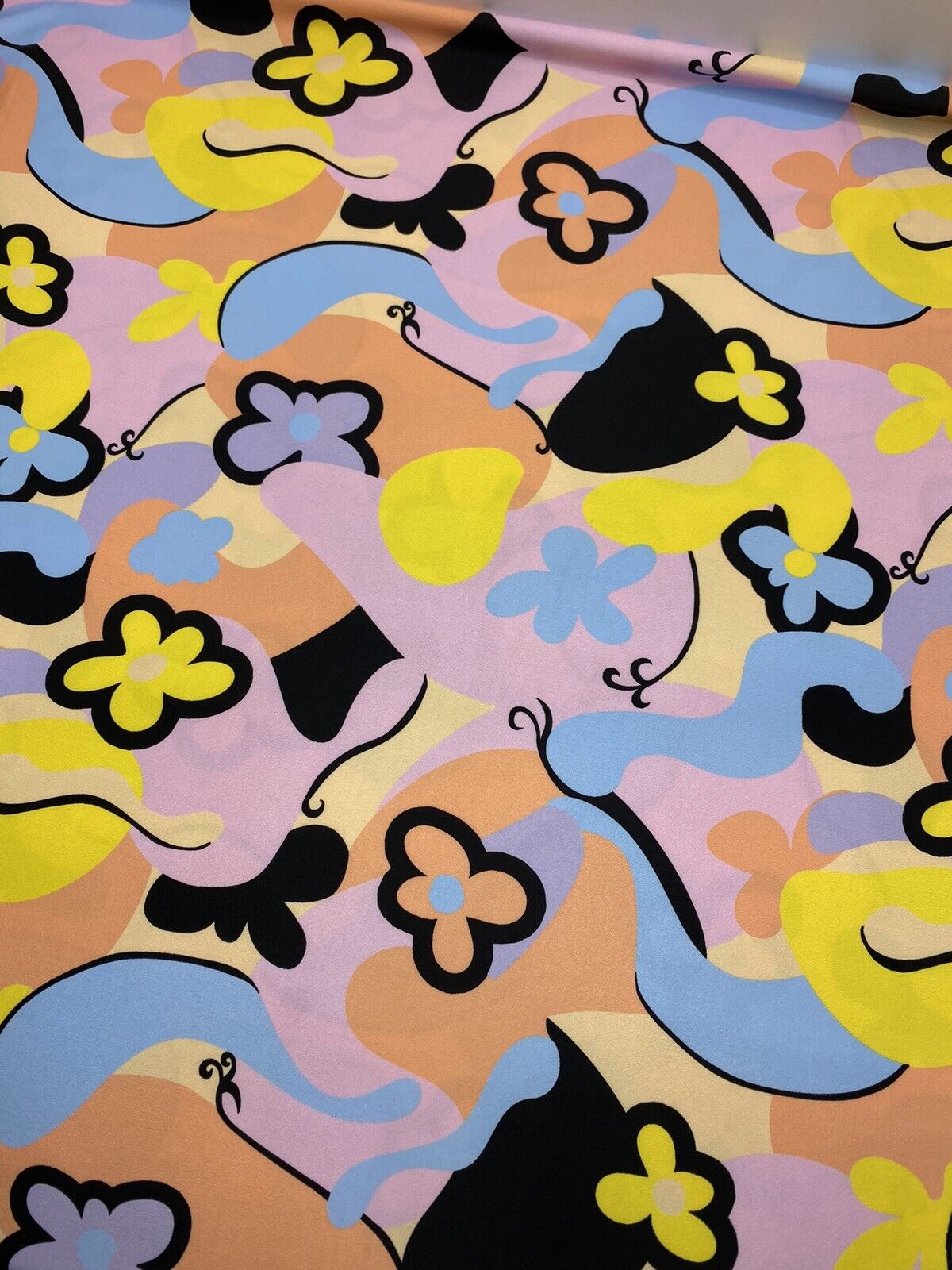 Multi Pastel Funky Retro Print Soft Touch Stretch Fabric