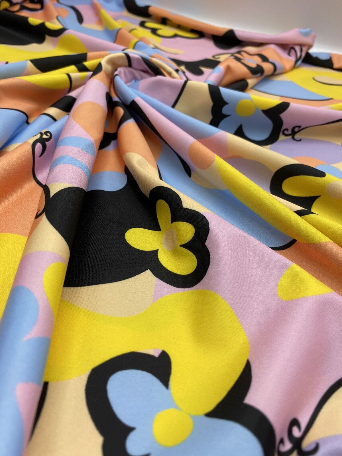 Multi Pastel Funky Retro Print Soft Touch Stretch Fabric