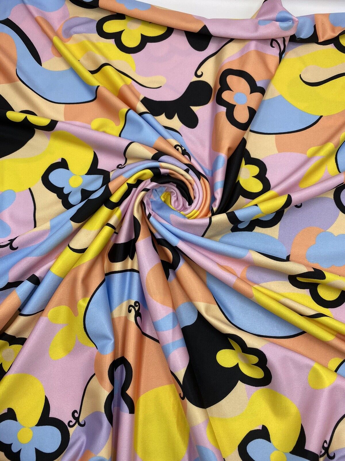 Multi Pastel Funky Retro Print Soft Touch Stretch Fabric