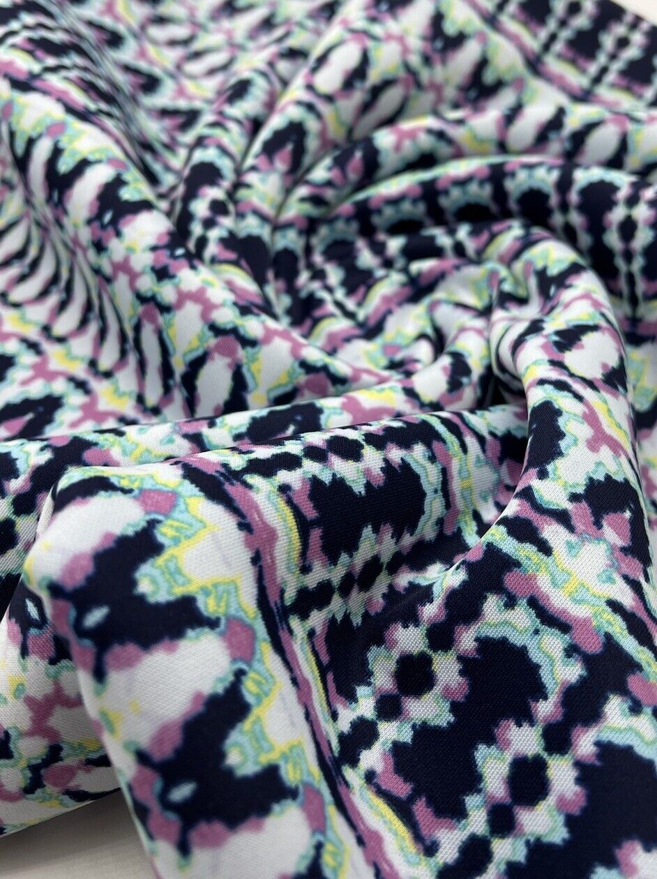 Multi Zig Zag Printed Plain Scuba 4 Way Stretch Jersey Fabric