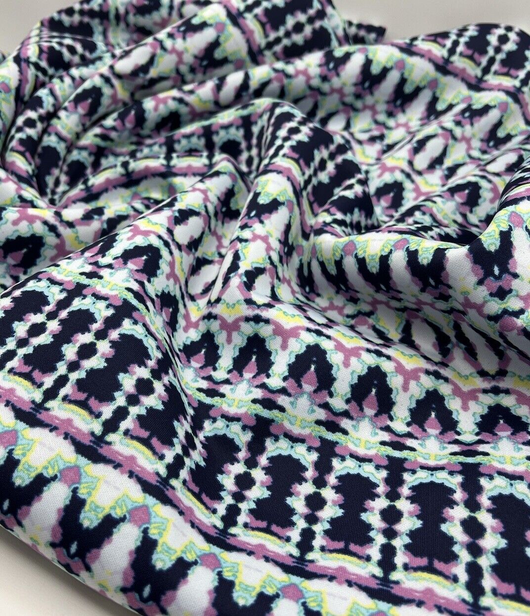 Multi Zig Zag Printed Plain Scuba 4 Way Stretch Jersey Fabric