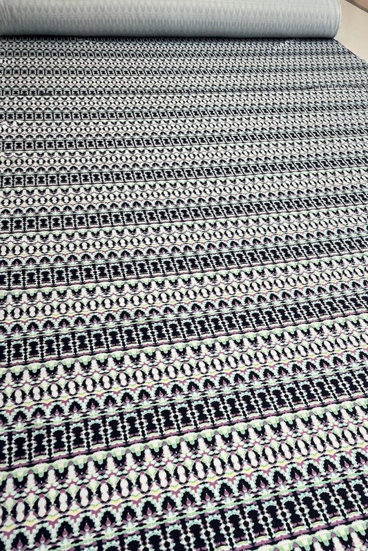 Multi Zig Zag Printed Plain Scuba 4 Way Stretch Jersey Fabric