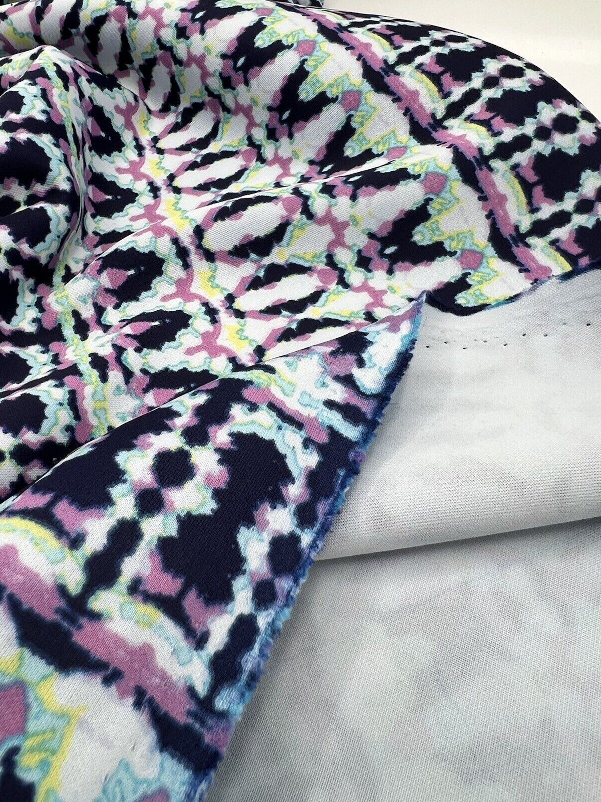 Multi Zig Zag Printed Plain Scuba 4 Way Stretch Jersey Fabric