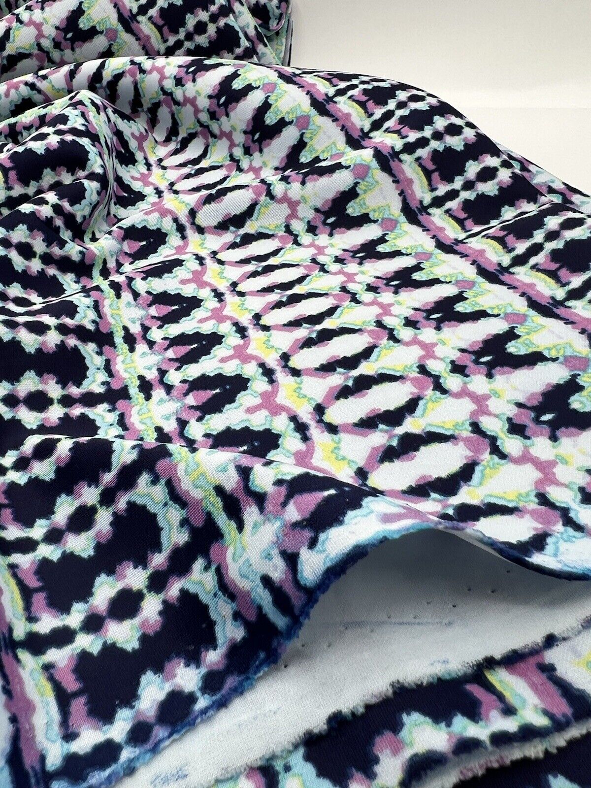 Multi Zig Zag Printed Plain Scuba 4 Way Stretch Jersey Fabric