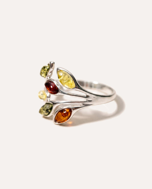 Multicolour Amber Floral Ring