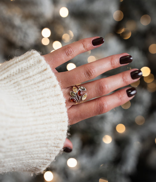 Multicolour Amber Floral Ring