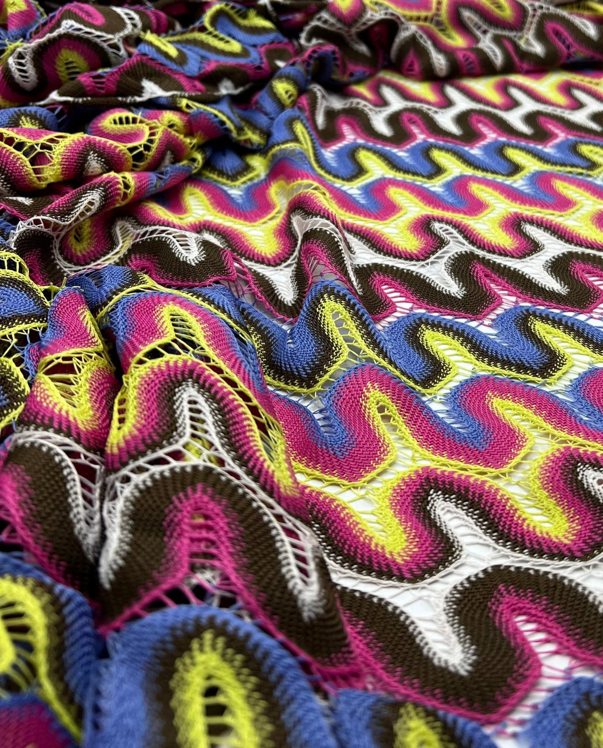 Multicoloured Textured Knitted 2 Way Stretch Fabric