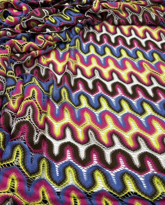 Multicoloured Textured Knitted 2 Way Stretch Fabric