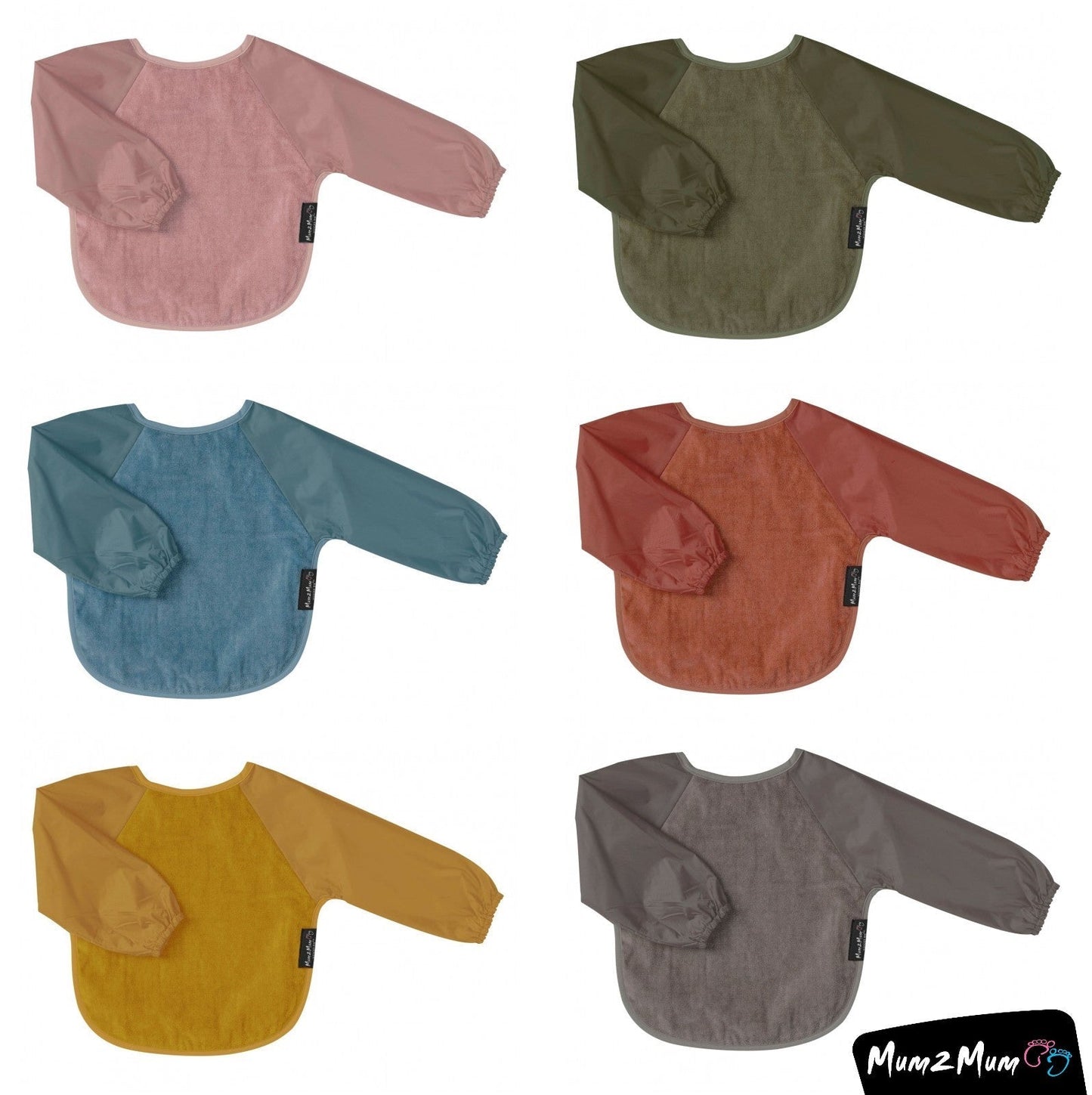 Mum 2 Mum Sleeved Wonder Bib - Two Sizes - 15 Colours