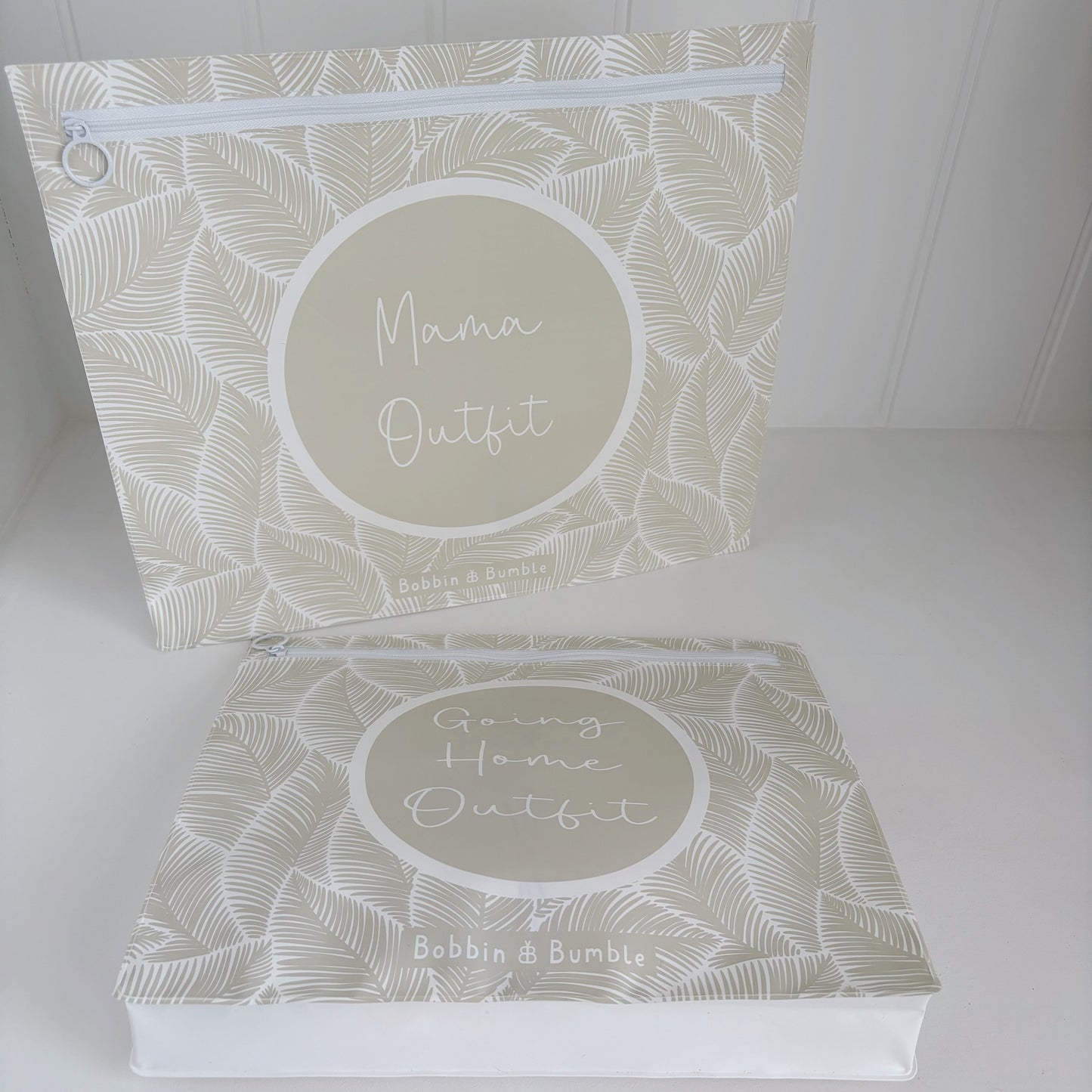 Hospital Bag Organiser Pouches - Unisex Beige Leaf Print