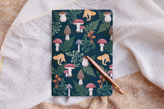 A5 Handmade Notebook with Mushroom & Fern Design