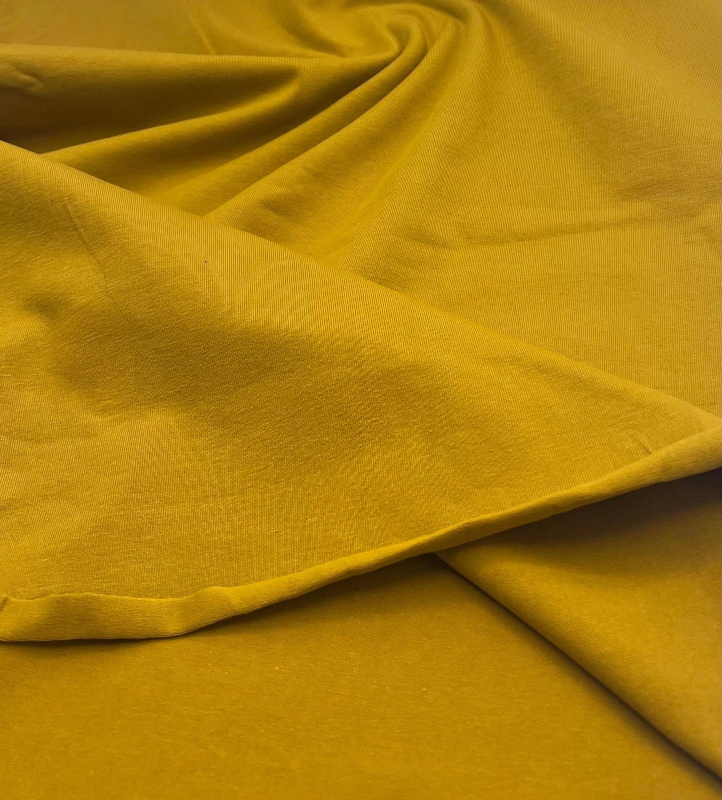 Mustard Cotton Stretch Jersey 240 GSM 92/8 Lycra 4 Way Stretch