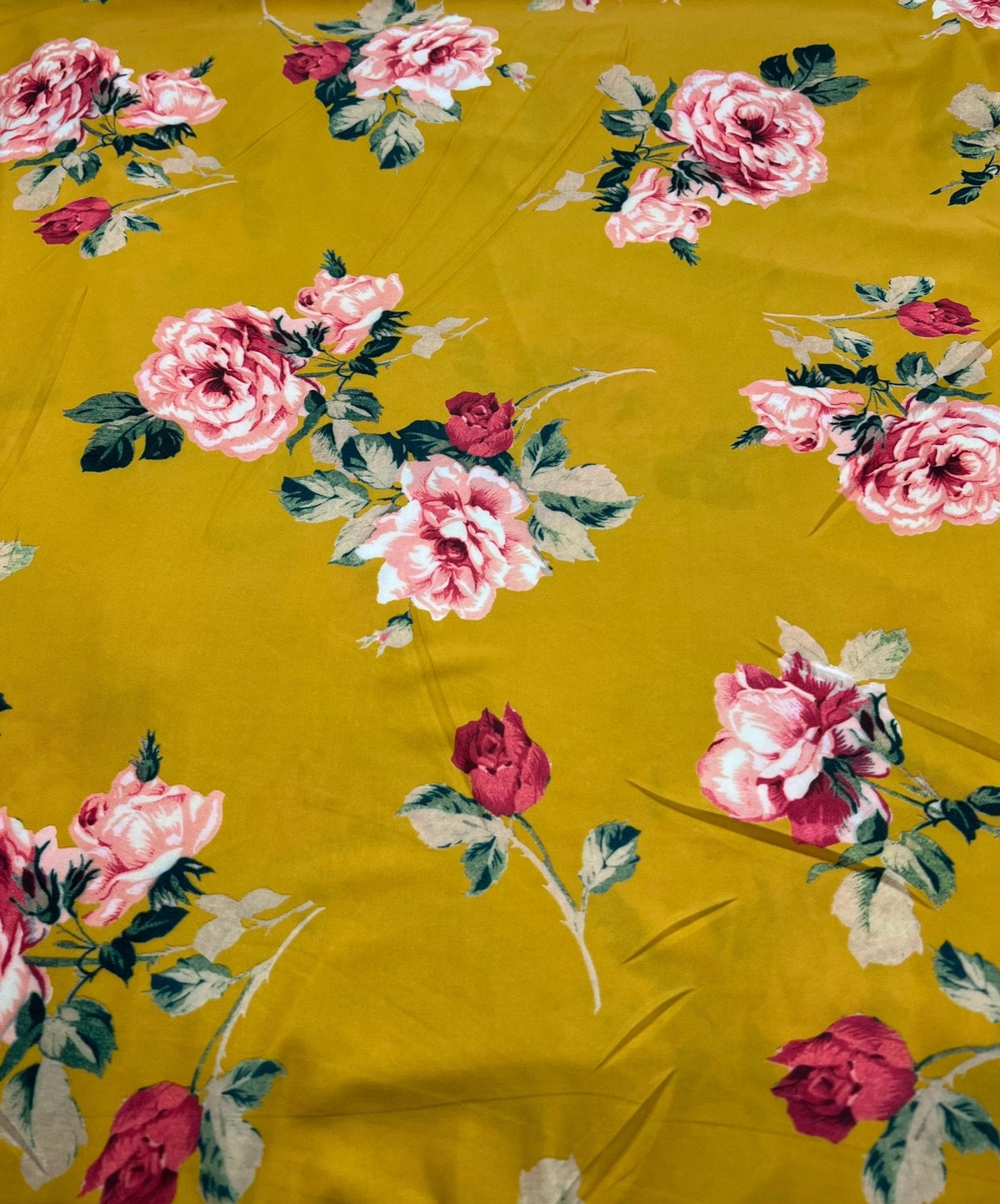 Mustard Yellow Floral Print Soft Touch 4 Way Stretch Fabric