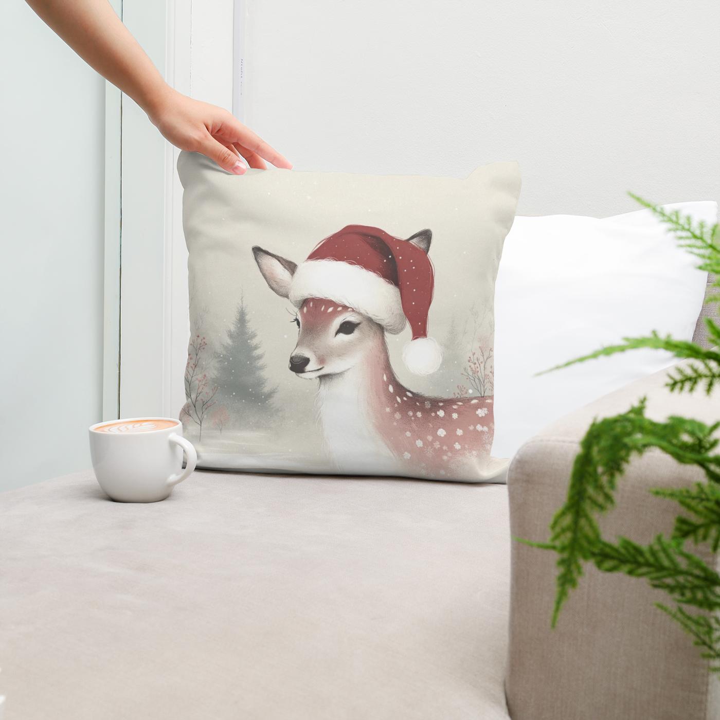 Pastel Holiday Deer Cotton Cushion