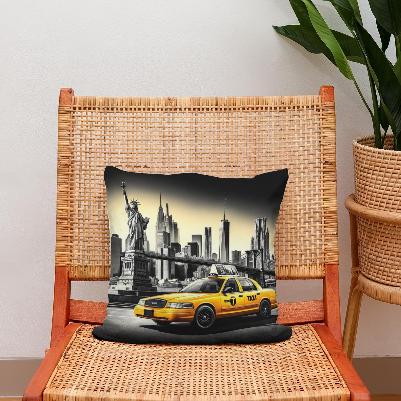 Yellow Cab in NYC Cotton Cushion