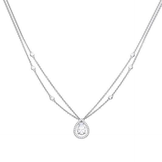 Diamonfire Teardrop Zirconia Double Chain Necklace