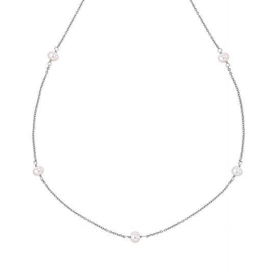 D For Diamond Pearl Station Necklace with Diamond